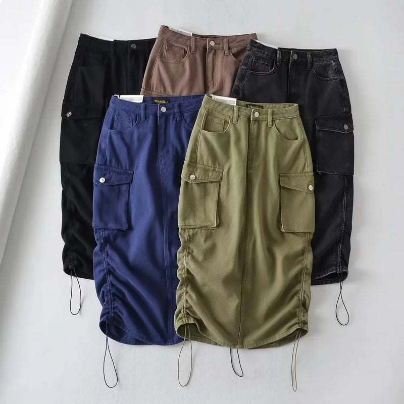 Women Skirt Retro Workwear Denim Long Skirts Female Spring and Autumn Skirt