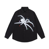 Men Long Sleeved T Shirt Dark Style Spider Print Long Sleeve Shirt Men's High Street Hot Drilling Spring and Autumn Coat