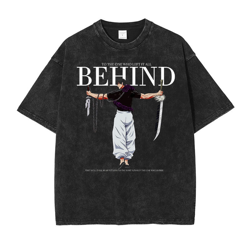 Anime Jujutsu T Shirt Vintage Washed Gojo Saturo T-shirt