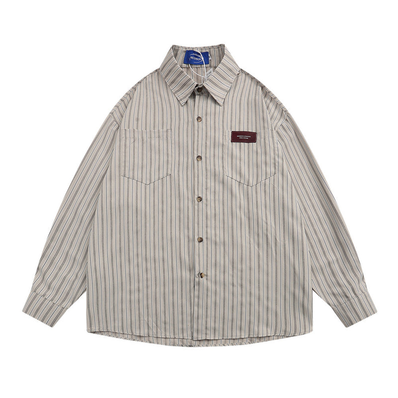Men Long Sleeved T Shirt Long Sleeve Vertical Striped Shirt Men's Casual High Street Loose Shirt