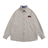 Men Long Sleeved T Shirt Long Sleeve Vertical Striped Shirt Men's Casual High Street Loose Shirt