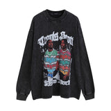 Men Long Sleeve Shirt Character Retro Distressed Long Sleeve Bottoming T-shirt Men and Women Vintage