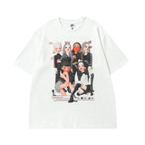 Men's T Shirt Printed Distressed Short-Sleeved T-shirt Men's and Women's Ins Hip Hop Loose Washed