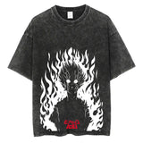 Vintage Black Washed Cotton Tees Shirts Anime Graphic
