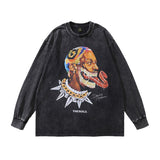 Men Long Sleeve Shirt Rodman Printed Long Sleeve Worn Looking Washed-out All-Match Long Sleeve T-shirt