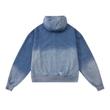 Men Denim Jacket Hooded Denim Hoodie Men's Contrast Color Letter Printed Jacket Sweater