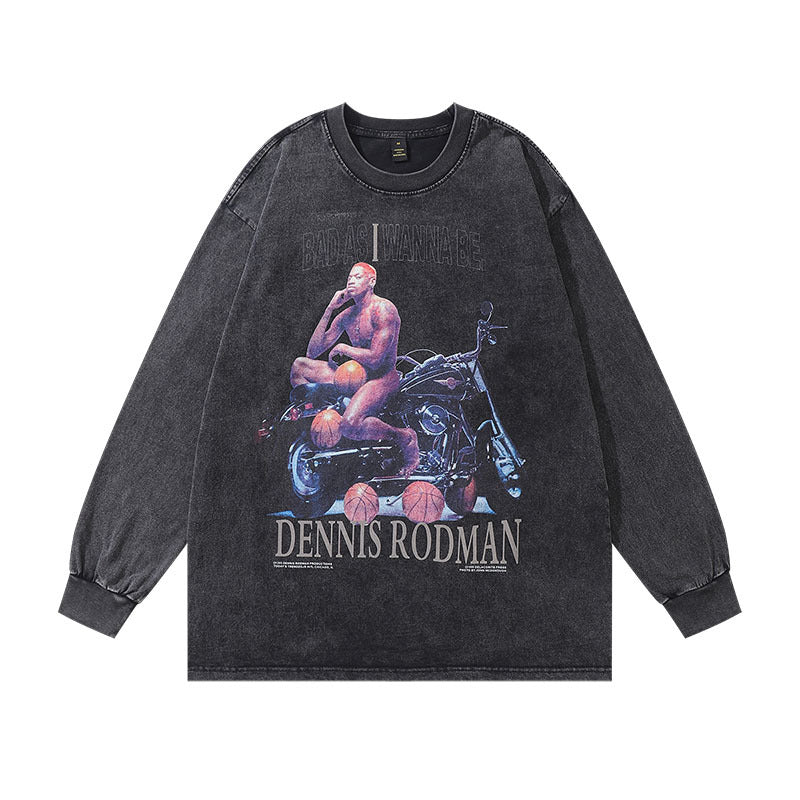 Men Long Sleeve Shirt Retro Washed Distressed Long Sleeve Bottoming T-shirt for Men and Women