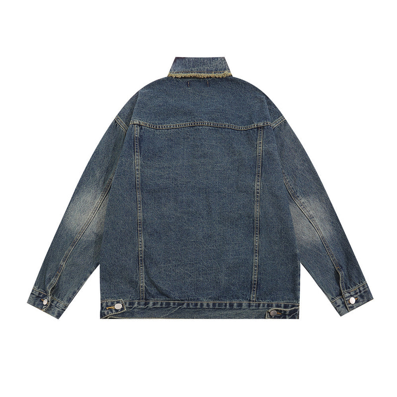 Men Denim Jacket Vintage Denim Clothing Men's Cat Washed Lapel Jacket