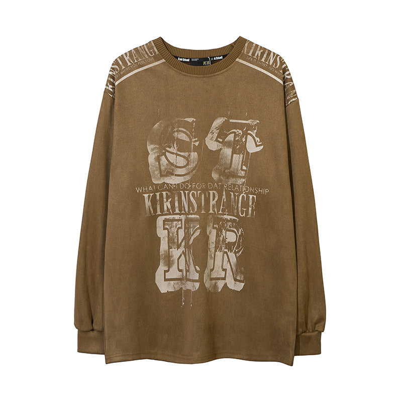Men Long Sleeve Shirt Letter Printed round Neck Long Sleeve T-shirt Men Loose All-Matching Top