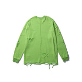 Men Hoodie Vibe Style Solid Color Simple Ripped Sweater Long Sleeve Loose round Neck Pullover Bottoming Shirt