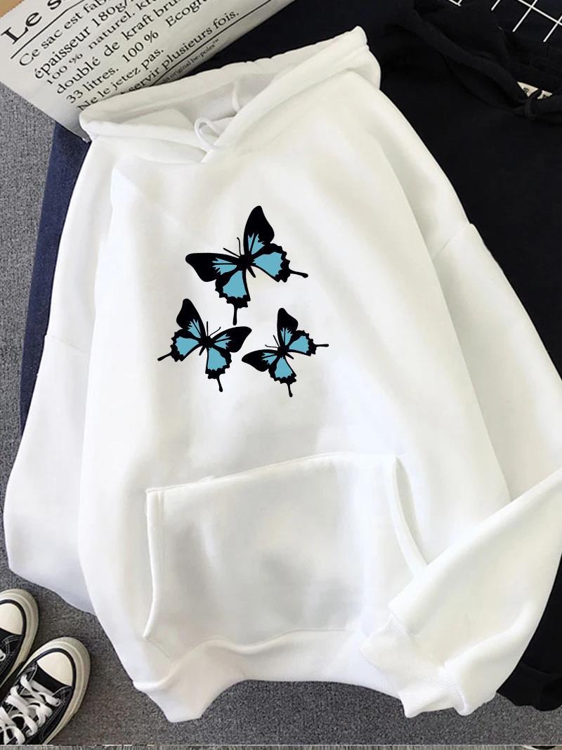 Butterflies Printed Women Sweatshirt Soft Casual Loose