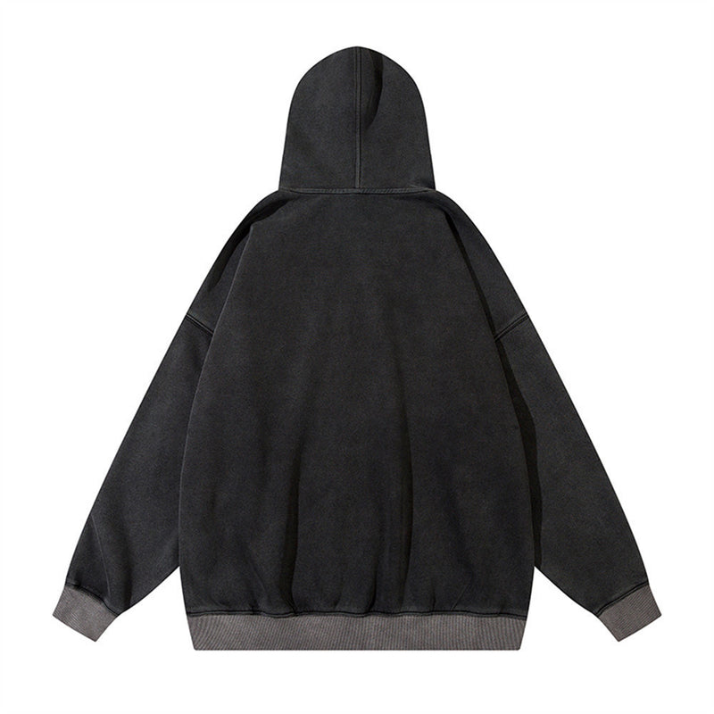 Men Hoodie Figure Printed Hoodie Retro Washed Distressed Loose Pullover Hoodie