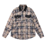 Men Long Sleeved T Shirt Distressed Tie-Dye Plaid Long Sleeve Shirt Men Trendy Contrast Color Shirt Coat