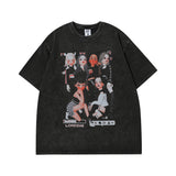 Men T Shirt Cartoon Printed Worn Looking Washed-out Short-Sleeved T-shirt Men and Women Couple