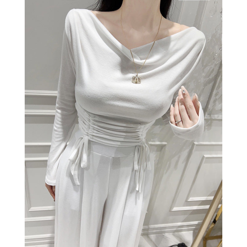Women Long Sleeve Shirt Elastic Waistband Slimming Casual Pants