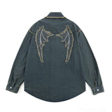 Men Long Sleeve T Shirt Paste Cloth Embroidery Denim Shirt Jacket Men's Spring and Autumn Long Sleeve Shirt