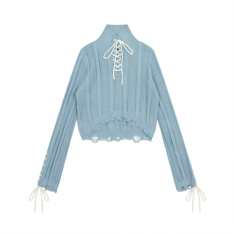 Women Sweater Short Knitwear for Girls Autumn Leisure Stand Collar