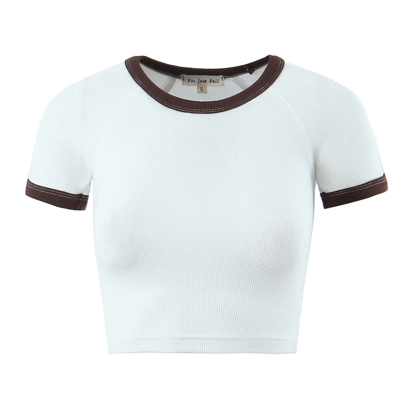 Women T-shirt Spring and Summer Women's Clothing Contrast Color Sleeves Short Top T-shirt