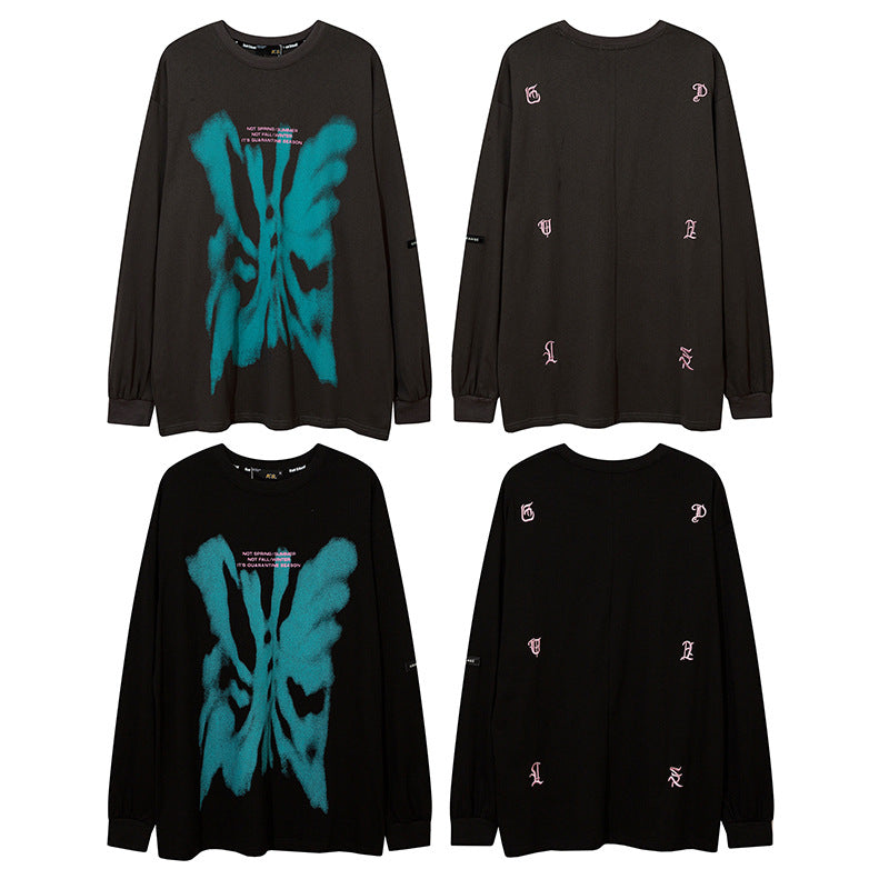 Men Long Sleeve Shirt Yabi Style Graffiti T Shirt Men and Women Couple Long Grapefruit