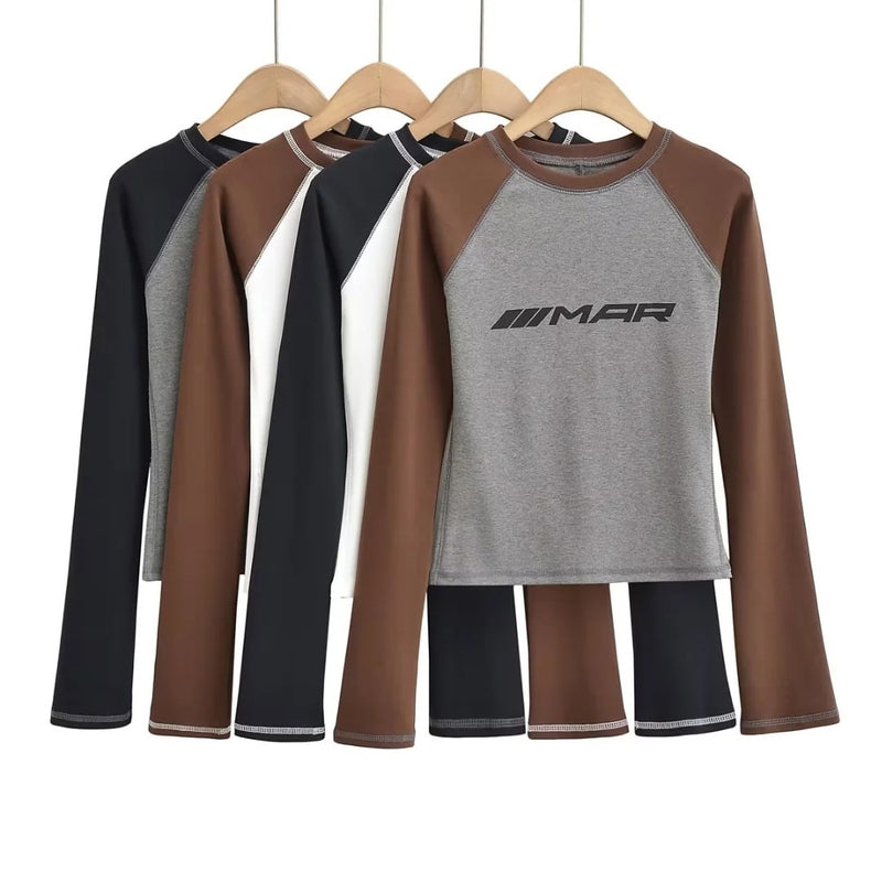 Women T-Shirt Long Sleeve T-shirt Women Slim Fit Slimming Short Top