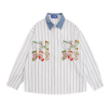 Men Long Sleeved T Shirt Cartoon Embroidered Long Sleeve Shirt Men's Loose Casual Polo Collar Shirt