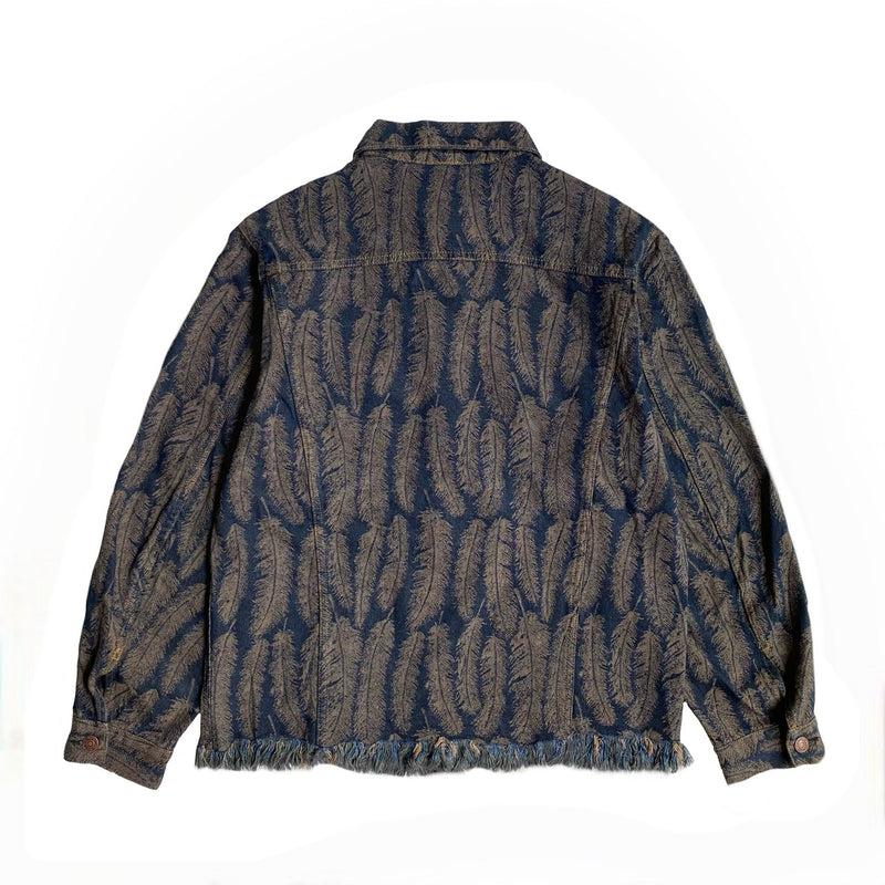 Kapital Jack Kapital Vintage Hitian Hehong Feather Jacquard Tassel Cotton Lapel Denim Jacket Casual Coat