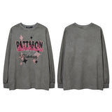 Men Long Sleeve Shirt Vintage Print Distressed Long Sleeve T-shirt Men and Women American Style Hip Hop Loose