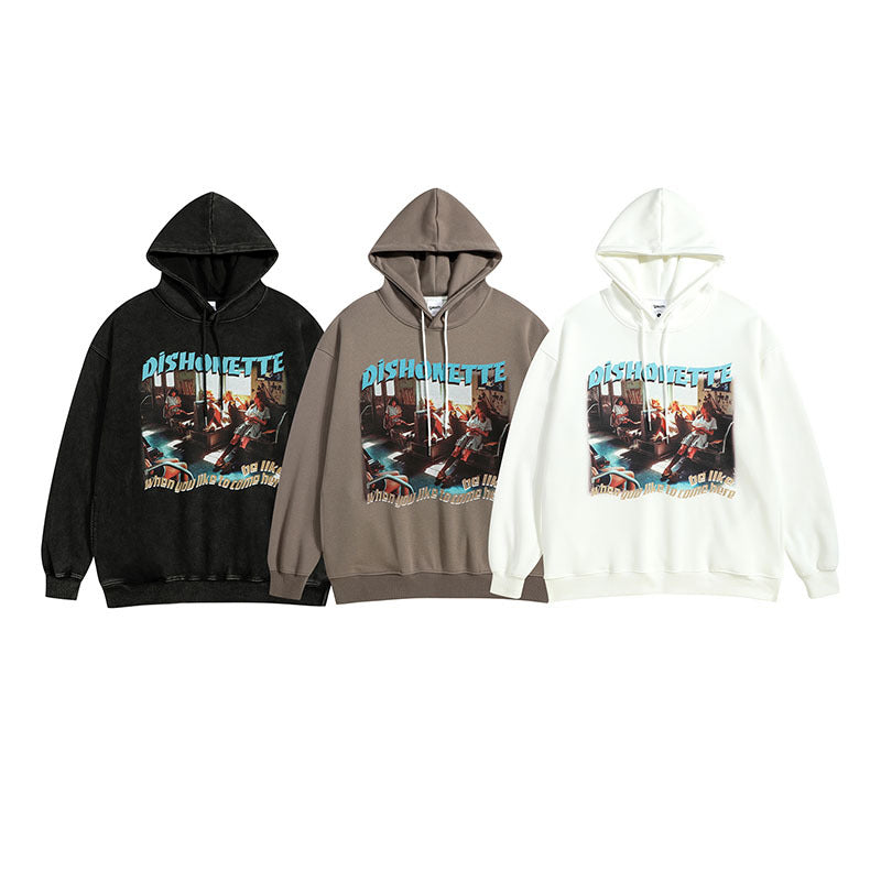 Men Long Sleeve Shirt Vintage Hiphop Printed Hoodie Men's and Women's Loose All-Match Hoodie