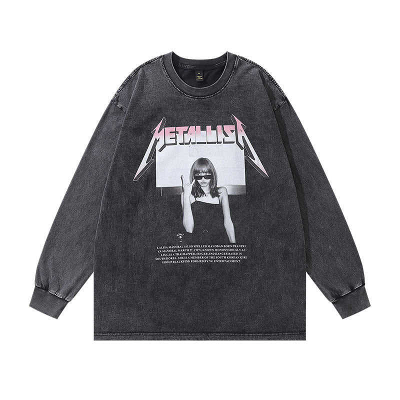 Men Long Sleeve Shirt Vintage Washed and Worn Long Sleeve T-shirt Men and Women Couple's Tops
