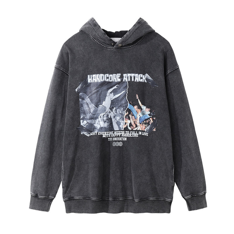 Men Hoodie Printed Hoodie Men's Ins Long Sleeve Loose Distressed Wash