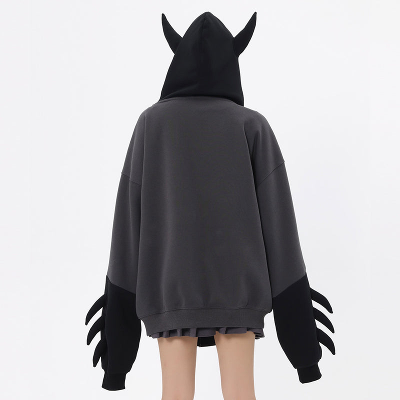 Men Hoodie Masked Bat Hooded Cardigan Sweater Letter Towel Embroidery Coat