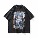 Men T Shirt Portrait Short Sleeve T-shirt Male and Female Trendy Brand Loose Retro Street