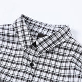 Men Long Sleeve T Shirt Plaid Letter Print Hollow out Long Sleeve Shirt Loose Casual Shirt