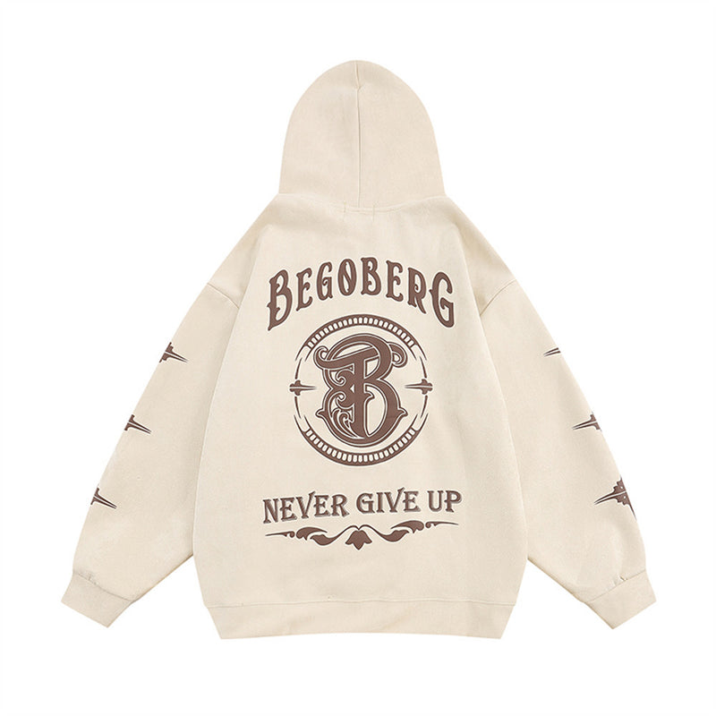 Men Hoodie Puff Print Cross Letter Hooded Sweater