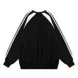 Men Hoodie Spring and Autumn Loose Sweater Men's Casual Raglan Sleeve Patchwork Stripes