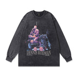 Men Long Sleeve Shirt Hiphop Washed Distressed Long Sleeve T-shirt Men and Women Loose Casual