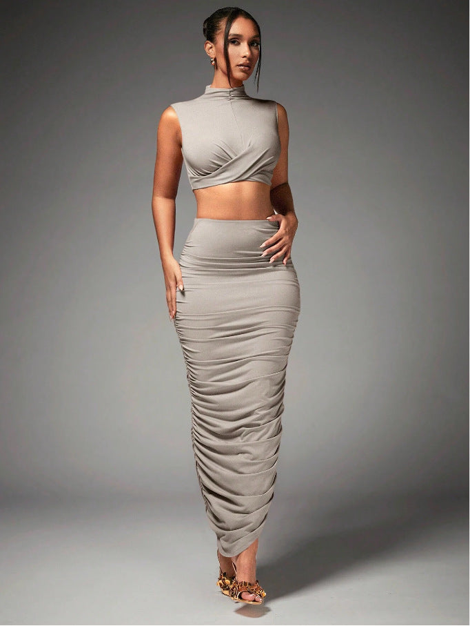 Women Co-Ord Set Women's Slim Fit Pleated Elegant Dress Suit