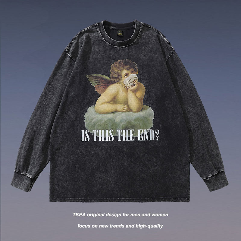 Men Long Sleeve Shirt Printed Distressed Long Sleeve T-shirt Men and Women Vintage