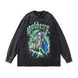 Men Long Sleeve Shirt Dark Print Distressed Bottoming Long Sleeve T-shirt Men and Women