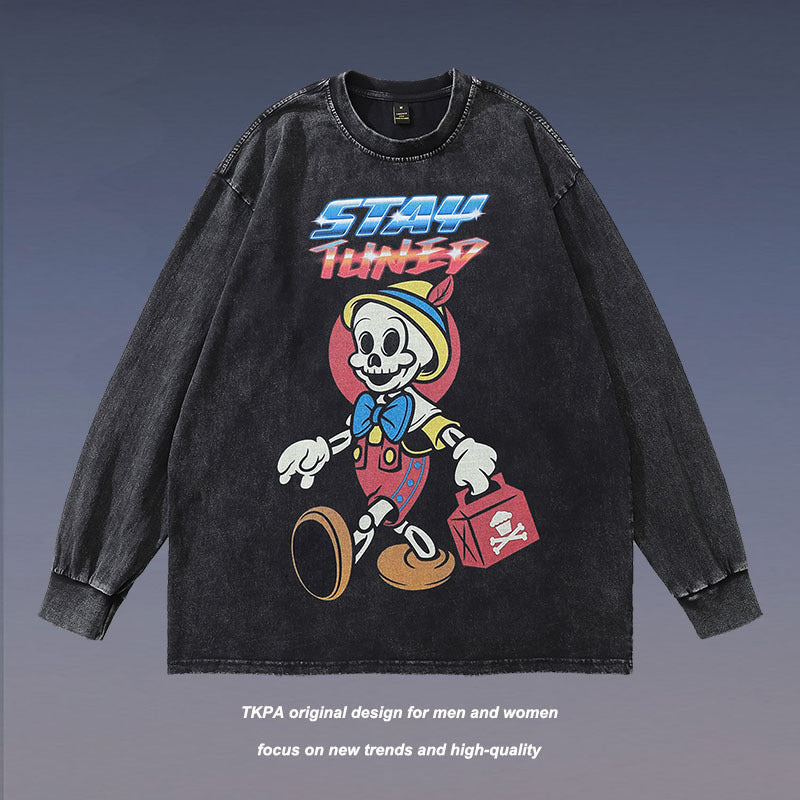 Men Long Sleeve Shirt Vintage Long Sleeve T-shirt Men and Women Street Casual Couple