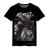 Fashion GUNDAM Anime Black Tops Unisex Short Sleeve Casual