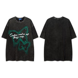 Men T Shirt Wash T-shirt Male and Female Trendy Brand Hip Hop Retro round Neck Short Sleeves