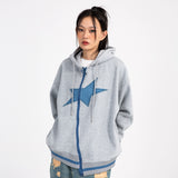 Men Fleece Lined Hoodie Zipper Cardigan Sweater Coat Men's Loose Five-Pointed Star Embroidered Hoodie