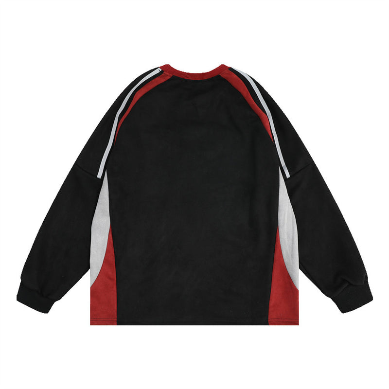 Men Hoodie Letter Embroidery Color-Block Crew Neck Sweatshirt Sports Long Sleeve Pullover Top