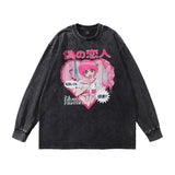 Men Long Sleeve Shirt Autumn High Street Printed Washed Long Sleeve Bottoming T-shirt for Men and Women