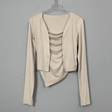 Women Long Sleeve Shirt Sling Vest Cardigan Jacket Long-Sleeved Suit