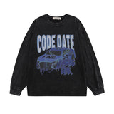 Men Long Sleeve Shirt Skull Washed Long Sleeve T-shirt Men and Women Retro