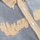 Men Long Sleeved T Shirt Stitching Denim Long Sleeve Shirt Men's Washed Denim Lapel Shirt Coat