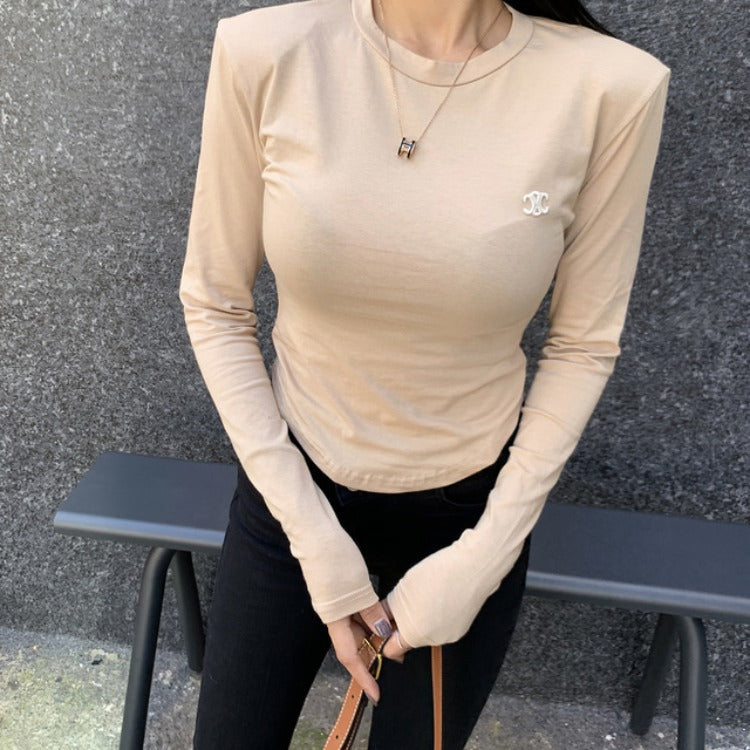 Women Long Sleeve Shirt Crew Neck Bottoming Shirt Long Sleeve