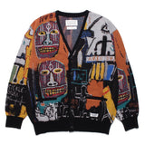 Graffiti Bomber Jacket Pure Cotton Yarn V-neck Knitted Cardigan